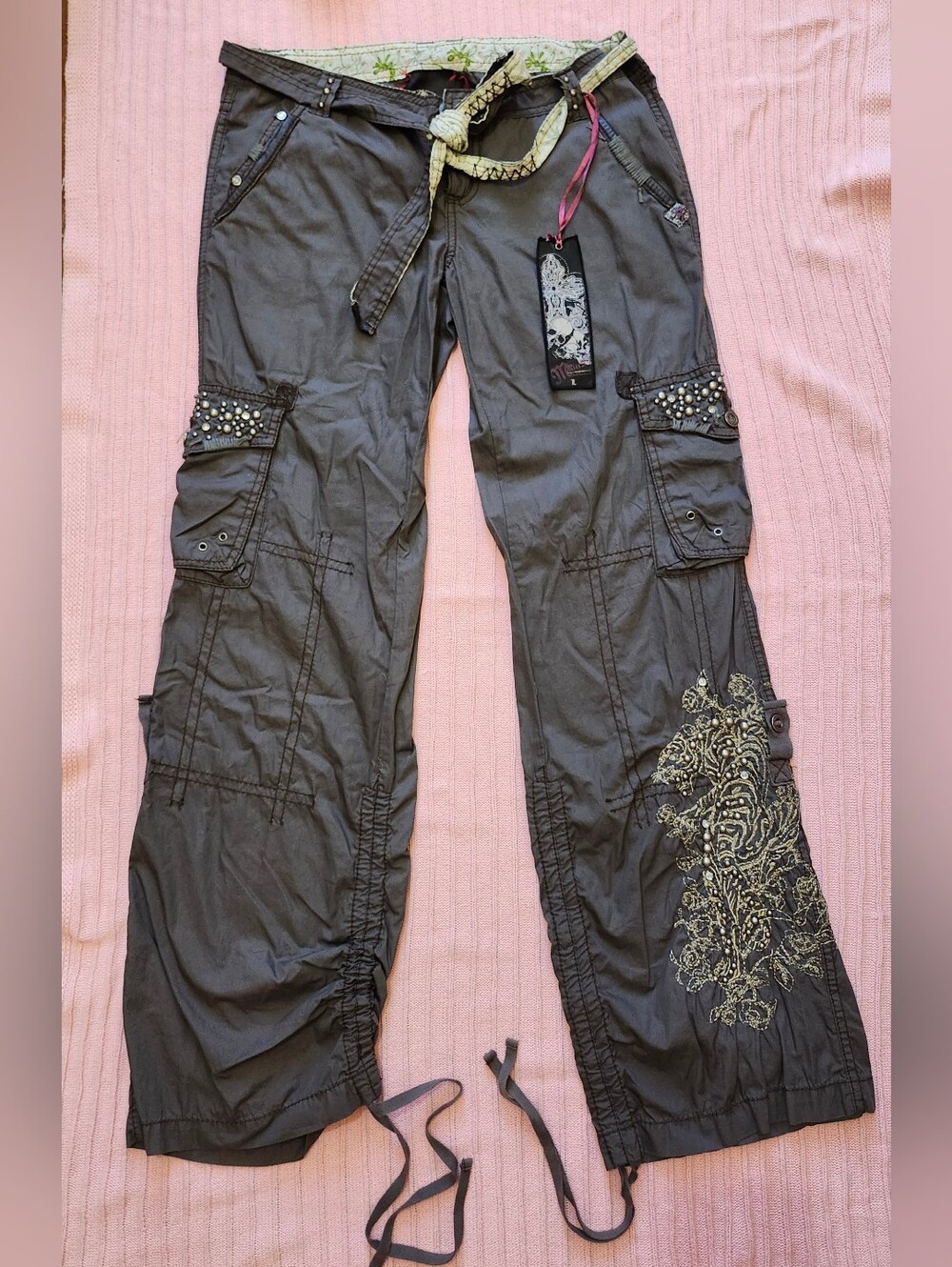 Miss Me Y2K Cargo Pants with Embroidered Detail